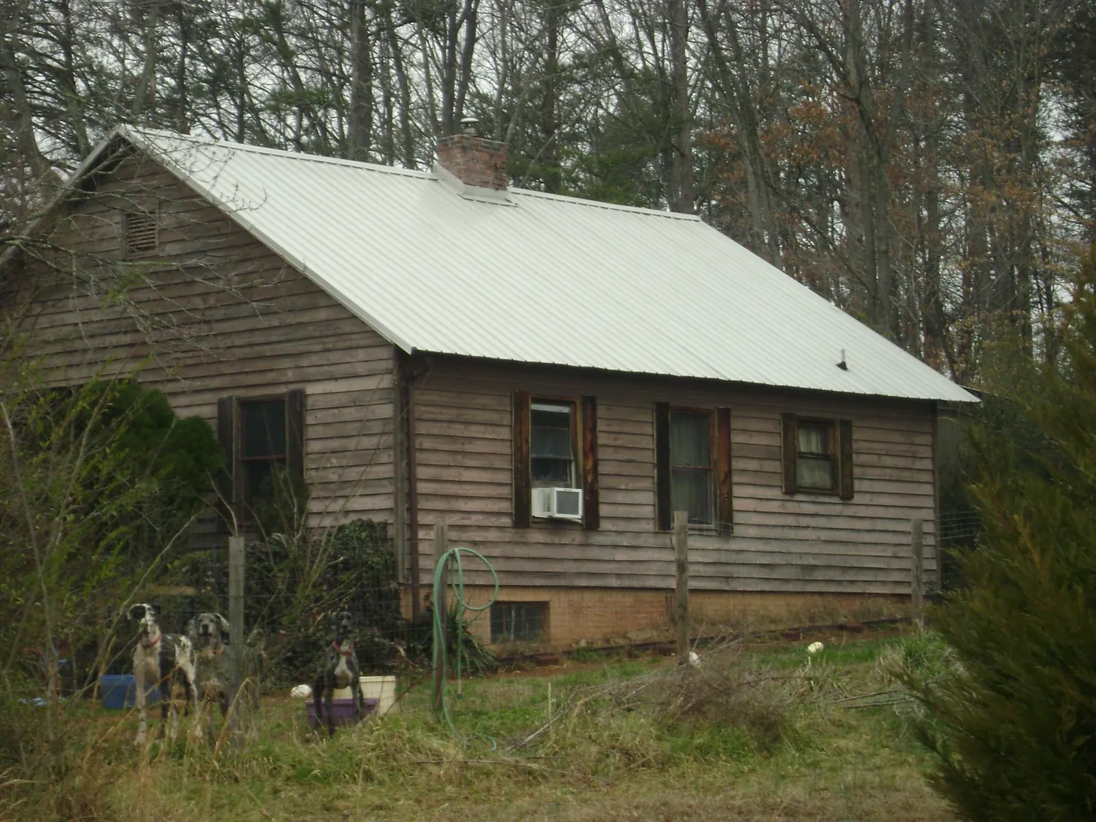 White metal roof on an old wood sided farmhouse, from a Metal Roof Installation job in Jackpot